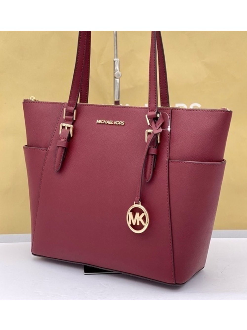 Michael Kors Large Charlotte Tote Shoulder Bag Dark Cherry